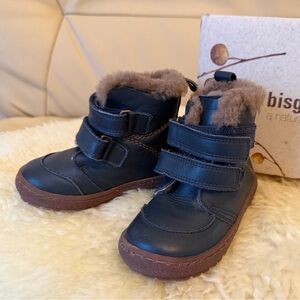 bisgaard Kids' Navy Boots with Sheep fur Lining